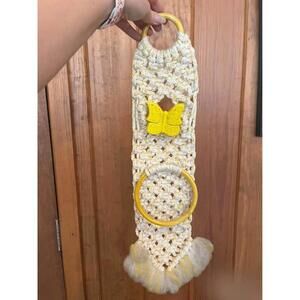 Vintage Macrame Butterfly towel holder 1970s retro boho hippie